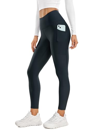 CRZ YOGA Damen Thermo Leggings mit Taschen Winter High Waist Fleece Sportleggins Yoga Leggins Warm Thermal Sporthose - 64 cm Echte Marine 38 von CRZ YOGA