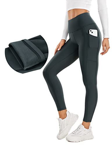 CRZ YOGA Damen Thermo Leggings mit Taschen High Waist Fleece Sport Yoga Leggins Warm Sporthose - 64cm Melanit 38 von CRZ YOGA