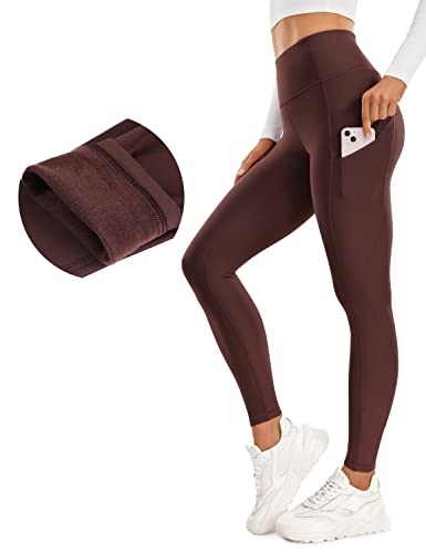 CRZ YOGA Damen Thermo Leggings mit Taschen High Waist Fleece Sport Yoga Leggins Warm Sporthose - 71cm Taupe 38 von CRZ YOGA