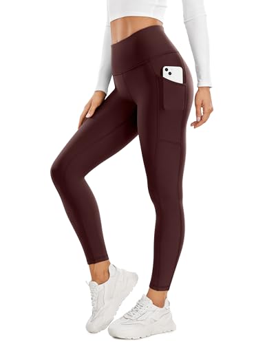 CRZ YOGA Damen Thermo Leggings mit Taschen Winter High Waist Fleece Sportleggins Yoga Leggins Warm Thermal Sporthose - 64 cm Taupe 38 von CRZ YOGA