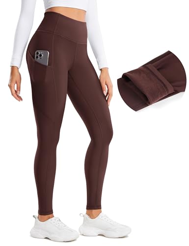 CRZ YOGA Damen Thermo Leggings mit Taschen Winter High Waist Fleece Sportleggins Yoga Leggins Warm Thermal Sporthose - 71cm Taupe 42 von CRZ YOGA
