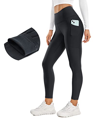 CRZ YOGA Damen Thermo Leggings mit Taschen High Waist Fleece Sport Yoga Leggins Warm Sporthose - 64cm Tinte grau 38 von CRZ YOGA