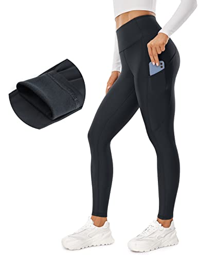 CRZ YOGA Damen Thermo Leggings mit Taschen High Waist Fleece Sport Yoga Leggins Warm Sporthose - 71cm Tinte grau 40 von CRZ YOGA