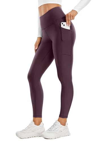 CRZ YOGA Damen Thermo Leggings mit Taschen High Waist Fleece Sport Yoga Leggins Warm Sporthose - 64cm Dunkellila 38 von CRZ YOGA