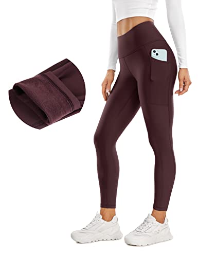 CRZ YOGA Damen Thermo Leggings mit Taschen High Waist Fleece Sport Yoga Leggins Warm Sporthose - 64cm Hellviolett 38 von CRZ YOGA