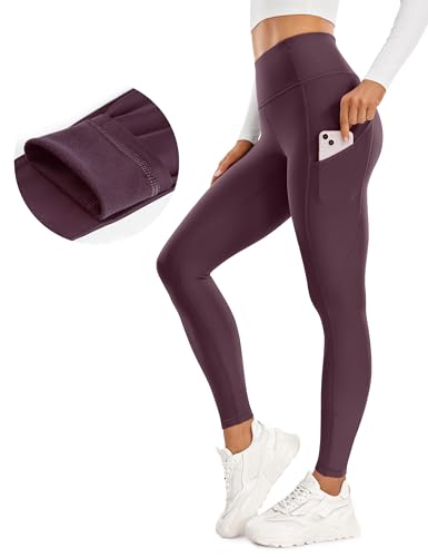 CRZ YOGA Damen Thermo Leggings mit Taschen High Waist Fleece Sport Yoga Leggins Warm Sporthose - 71cm Dunkellila 40 von CRZ YOGA