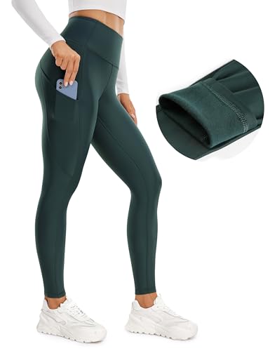 CRZ YOGA Damen Thermo Leggings mit Taschen High Waist Fleece Sport Yoga Leggins Warm Sporthose - 71cm Wald Dunkelgrün 38 von CRZ YOGA