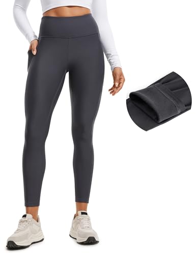 CRZ YOGA Damen Thermo Leggings mit Taschen Winter High Waist Fleece Sportleggins Yoga Leggins Warm Thermal Sporthose - 64 cm Mysteriöses Grau 38 von CRZ YOGA