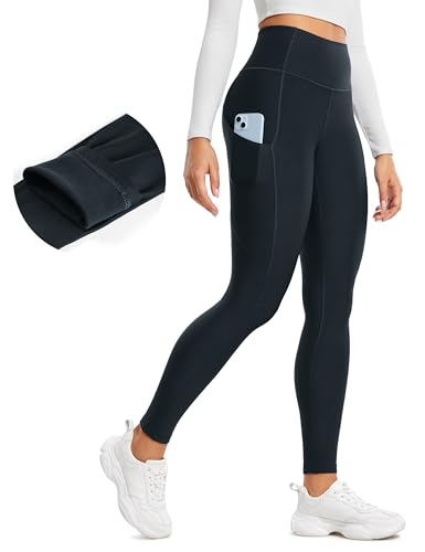 CRZ YOGA Damen Thermo Leggings mit Taschen Winter High Waist Fleece Sportleggins Yoga Leggins Warm Thermal Sporthose - 71cm Echte Marine 44 von CRZ YOGA