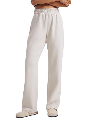 CRZ YOGA Damen Weichheit Weites Bein Sweatpants Modal Hohe Taille Schlaghose Lounge Reisen Lässig Sweathose - 79cm Milchig Weiß 36 von CRZ YOGA
