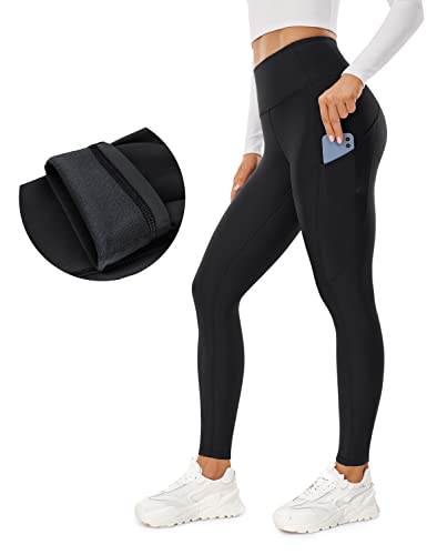 CRZ YOGA Damen Thermo Leggings mit Taschen Winter High Waist Fleece Sportleggins Yoga Leggins Warm Thermal Sporthose - 71cm Schwarz 34 von CRZ YOGA