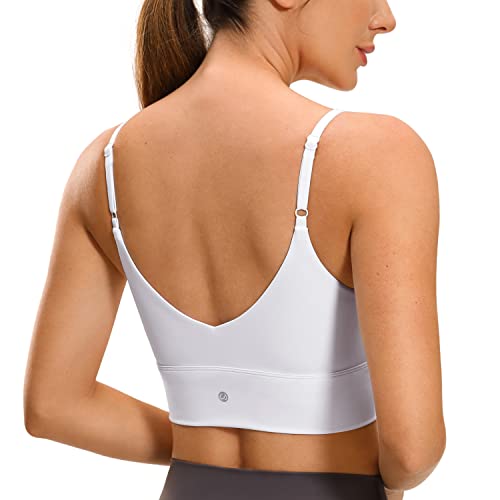 CRZ YOGA Damen Yoga Gepolstert Sport BH Ohne Bügel Spaghetti Top V Back Verstellbar Träger Fitness Bra Weiss L von CRZ YOGA