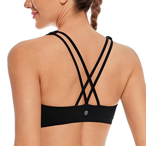 CRZ YOGA Damen Yoga Sport BH - Gekreuzte Rücken Crop Tops Gepolstert Sports Bra Padded Cropped Top Schwarz S von CRZ YOGA