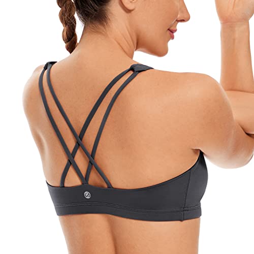 CRZ YOGA Damen Yoga Sport BH - Gekreuzte Rücken Crop Tops Gepolstert Sports Bra Padded Cropped Top Tinte grau S von CRZ YOGA