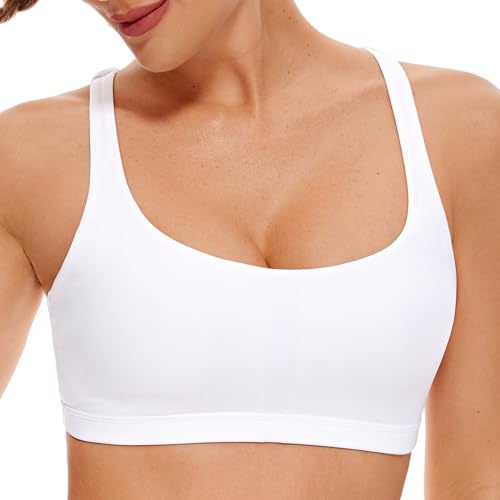 CRZ YOGA Damen Yoga Sport BH - Gekreuzte Rücken Crop Tops Gepolstert Sports Bra Padded Cropped Top Weiss XL von CRZ YOGA