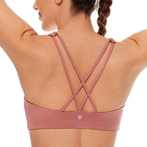 CRZ YOGA Damen Yoga Sport BH - Gekreuzte Rücken Crop Tops Gepolstert Sports Bra Padded Cropped Top hellrotbraun XL von CRZ YOGA