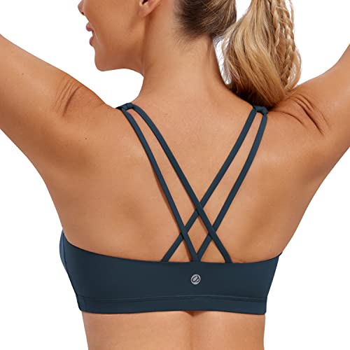 CRZ YOGA Damen Yoga Sport BH - Gekreuzte Rücken Crop Tops Gepolstert Sports Bra Padded Cropped Top Echte Marine L von CRZ YOGA