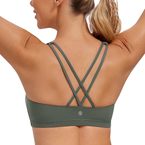 CRZ YOGA Damen Yoga Sport BH - Gekreuzte Rücken Crop Tops Gepolstert Sports Bra Padded Cropped Top Grauer Salbei L von CRZ YOGA