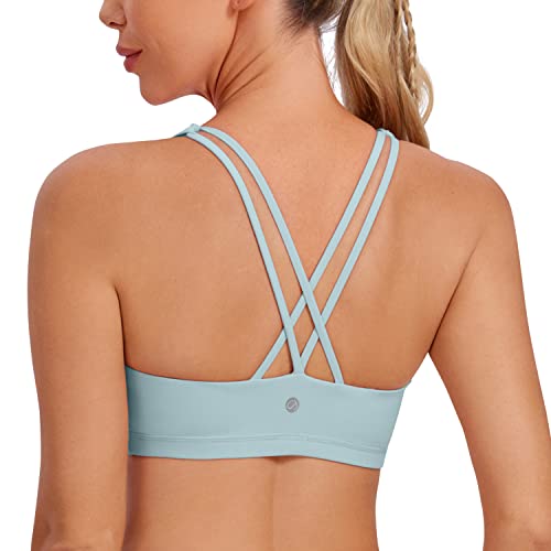 CRZ YOGA Damen Yoga Sport BH - Gekreuzte Rücken Crop Tops Gepolstert Sports Bra Padded Cropped Top Hellgraublau S von CRZ YOGA