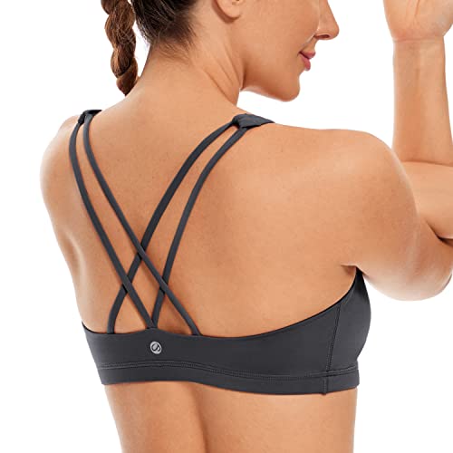 CRZ YOGA Damen Yoga Sport BH - Gekreuzte Rücken Crop Tops Gepolstert Sports Bra Padded Cropped Top Tinte grau L von CRZ YOGA