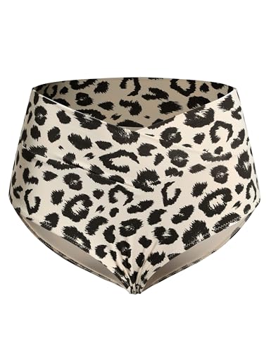 CRZ YOGA Damens V-Schnitt Bikini Unterteile Hohe Taille Kreuz Vorne Badeanzug Unterseite Vollständige Abdeckung Schwimmhose Primulin Leopardenmuster 42 von CRZ YOGA