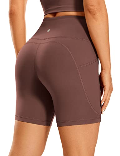 CRZ YOGA Gebürstetes Gefühl Damen Kurze Leggings Sporthose Radlerhose High Waist Matt Kurze Hose mit Taschen - 15cm Taupe 38 von CRZ YOGA