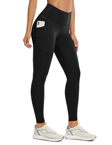 CRZ YOGA Gebürstetes Gefühl Damen Leggings Sportleggins Matt Hight Waist Yogahose Sports Fitness Hose - 64cm Schwarz 44 von CRZ YOGA