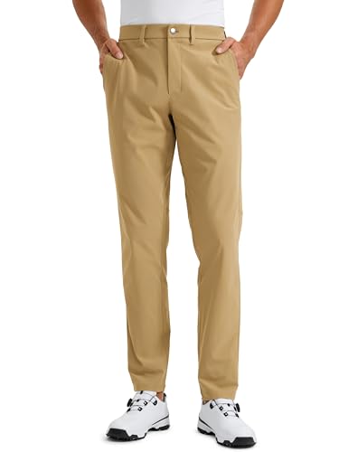CRZ YOGA Herren Golfhose Schnelltrocknend Anzughose Stretch Hose Sporthose Jogginghose Atmungsaktive Golf Trousers -76cm Khaki-Sand 32W von CRZ YOGA