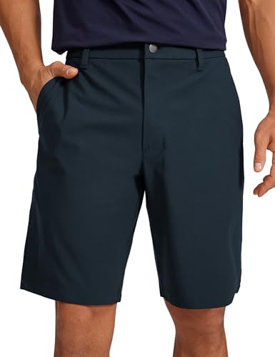 CRZ YOGA Herren Golfshorts Lässig Alltag Bequem Leicht Flache Front-Shorts mit Taschen - 23cm Echte Marine 33W von CRZ YOGA