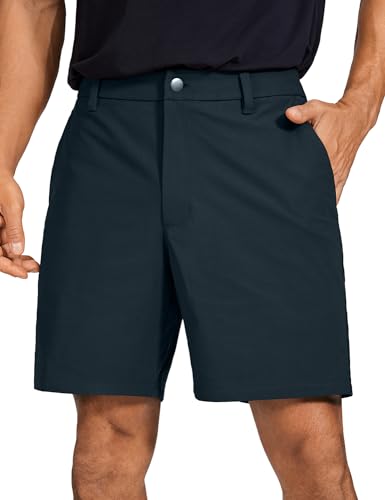 CRZ YOGA Herren Golfshorts Lässig Alltag Bequem Leicht Flache Front-Shorts mit Taschen - 18cm Echte Marine 33W von CRZ YOGA