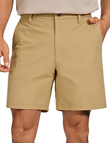 CRZ YOGA Herren Golfshorts Lässig Alltag Bequem Leicht Flache Front-Shorts mit Taschen - 18cm Khaki-Sand 38W von CRZ YOGA