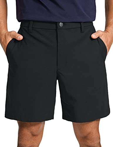 CRZ YOGA Herren-Golfshorts für den ganzen Tag Stretch leichte lässige Flache Front-Shorts mit Taschen Schwarz 34W von CRZ YOGA