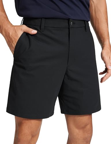 CRZ YOGA Herren Golfshorts Lässig Alltag Bequem Leicht Flache Front-Shorts mit Taschen - 18cm Schwarz 38W von CRZ YOGA