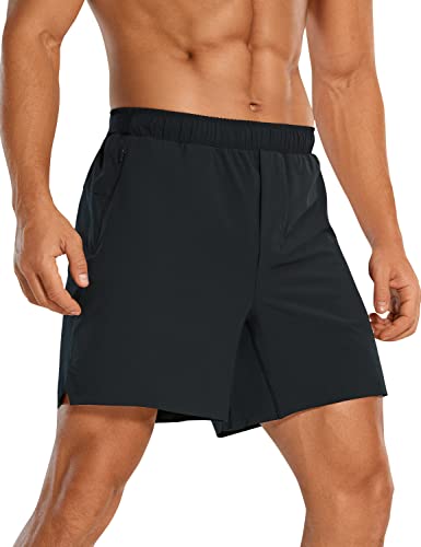 CRZ YOGA Herren Sport Shorts Kurze Hose Leicht Sporthose Fitness Laufshorts Sweatshorts mit Reißverschlusstasche Schwarz L von CRZ YOGA