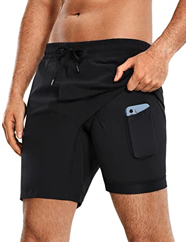 CRZ YOGA Herren Workout Shorts Schnelltrocknend Laufshorts Sporthose Trainingsshorts Kurze Hosen mit Taschen -18cm Schwarz L von CRZ YOGA