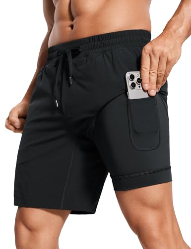 CRZ YOGA Herren Workout Shorts Schnelltrocknend Laufshorts Sporthose Trainingsshorts Kurze Hosen mit Taschen -18cm Schwarz M von CRZ YOGA