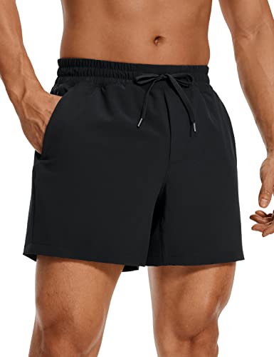 CRZ YOGA Herren Sports Shorts Schnelltrocknend Fitness Kurz Hose Laufshorts mit Taschen - 13cm Schwarz S von CRZ YOGA