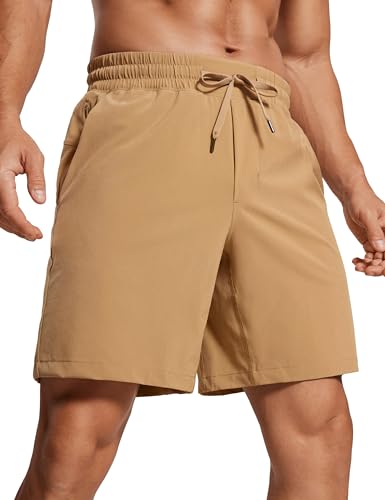 CRZ YOGA Herren Sports Shorts Schnelltrocknend Fitness Kurz Hose Laufshorts mit Taschen - 18/23cm Khaki-Sand L von CRZ YOGA