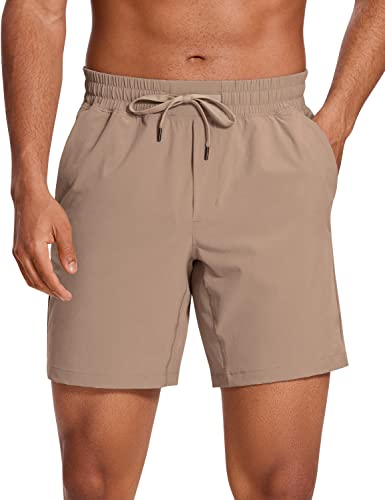 CRZ YOGA Herren Sports Shorts Schnelltrocknend Fitness Kurz Hose Laufshorts mit Taschen - 18/23cm Mineralbraun XXL von CRZ YOGA