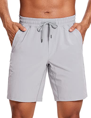 CRZ YOGA Herren Sports Shorts Schnelltrocknend Fitness Kurz Hose Laufshorts mit Taschen - 18/23cm Möwe Grau L von CRZ YOGA