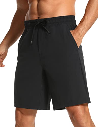 CRZ YOGA Herren Sports Shorts Schnelltrocknend Fitness Kurz Hose Laufshorts mit Taschen - 23cm Schwarz L von CRZ YOGA