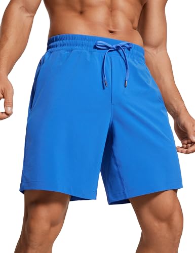 CRZ YOGA Herren Sports Shorts Schnelltrocknend Fitness Kurz Hose Laufshorts mit Taschen - 18cm Funkelndes Blau L von CRZ YOGA