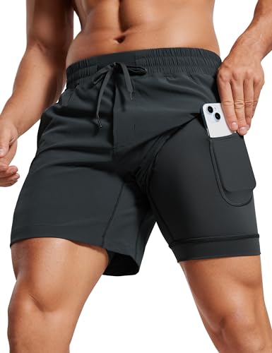 CRZ YOGA Herren Workout Shorts Schnelltrocknend Laufshorts Sporthose Trainingsshorts Kurze Hosen mit Taschen - 13cm Tinte grau L von CRZ YOGA