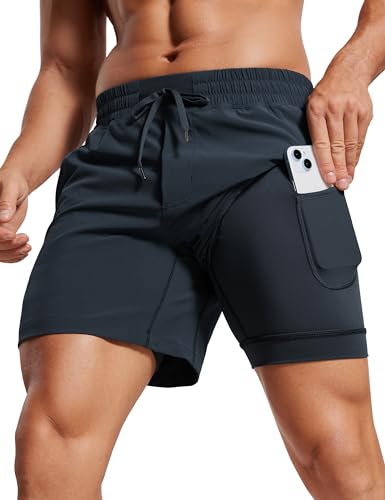 CRZ YOGA Herren Workout Shorts Schnelltrocknend Laufshorts Sporthose Trainingsshorts Kurze Hosen mit Taschen - 13cm Echte Marine S von CRZ YOGA