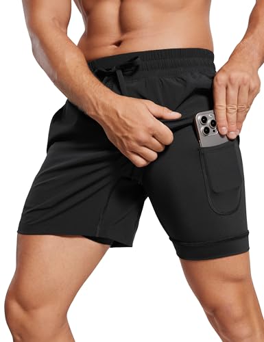 CRZ YOGA Herren Workout Shorts Schnelltrocknend Laufshorts Sporthose Trainingsshorts Kurze Hosen mit Taschen - 13cm Schwarz M von CRZ YOGA