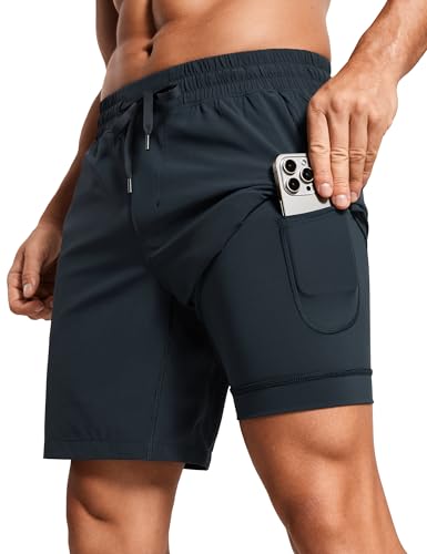 CRZ YOGA Herren Workout Shorts Schnelltrocknend Laufshorts Sporthose Trainingsshorts Kurze Hosen mit Taschen -18cm Echte Marine XL von CRZ YOGA