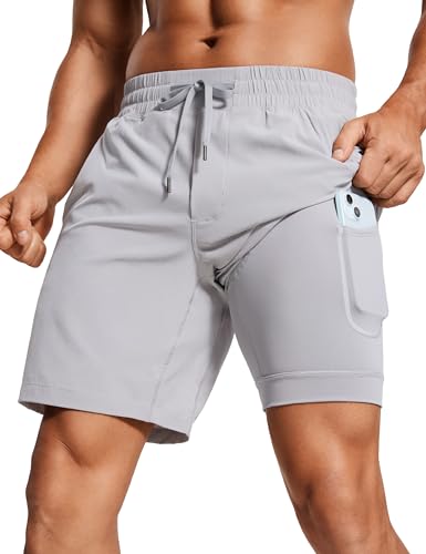 CRZ YOGA Herren Workout Shorts Schnelltrocknend Laufshorts Sporthose Trainingsshorts Kurze Hosen mit Taschen -18cm Möwe Grau XL von CRZ YOGA