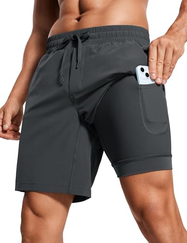 CRZ YOGA Herren Workout Shorts Schnelltrocknend Laufshorts Sporthose Trainingsshorts Kurze Hosen mit Taschen -18cm Tinte grau L von CRZ YOGA