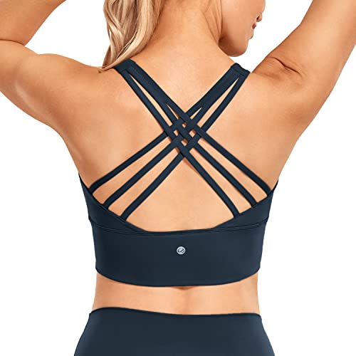 CRZ YOGA Damen Longline Sport-BH Ohne Bügel Gepolstert Bra Top Wirefree Padded Yoga Crop Tops Echte Marine L von CRZ YOGA