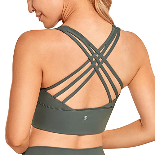 CRZ YOGA Damen Longline Sport-BH Ohne Bügel Gepolstert Bra Top Wirefree Padded Yoga Crop Tops Grauer Salbei M von CRZ YOGA